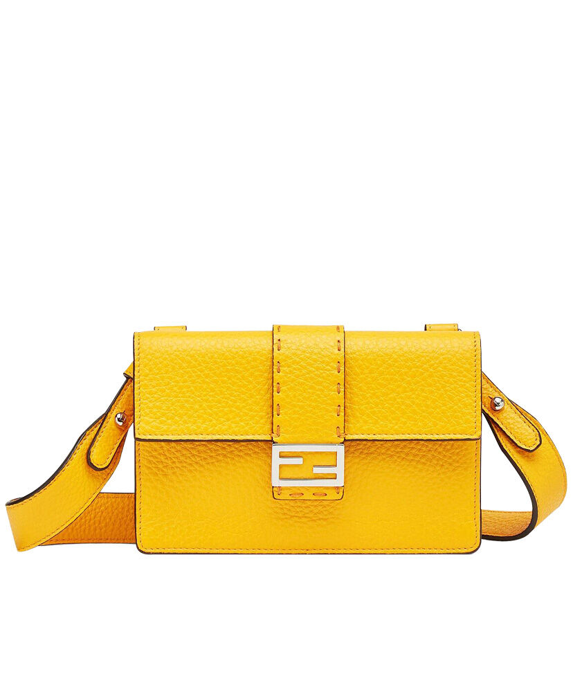 Fendi Baguette Pouch Leather FF Bag 7M0295 Light Yellow